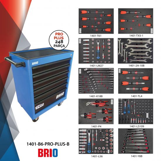 Brio Tool Trolley 6 Drawers Blue Pro Plus Full 248 Pcs