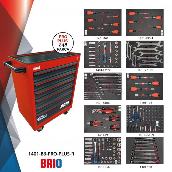 Brio Tool Trolley 6 Drawers Red Pro Plus Full 248 Pcs