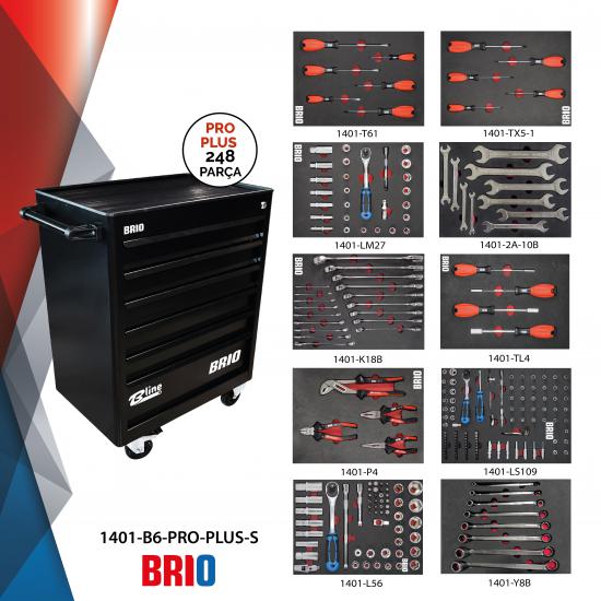 Brio Tool Trolley 6 Drawers Black Pro Plus Full 248 Pcs