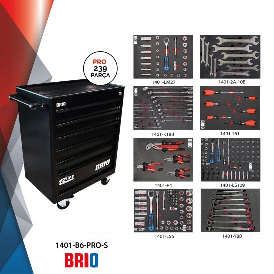 Brio Tool Trolley 6 Drawers Black Pro Full 239 PCS