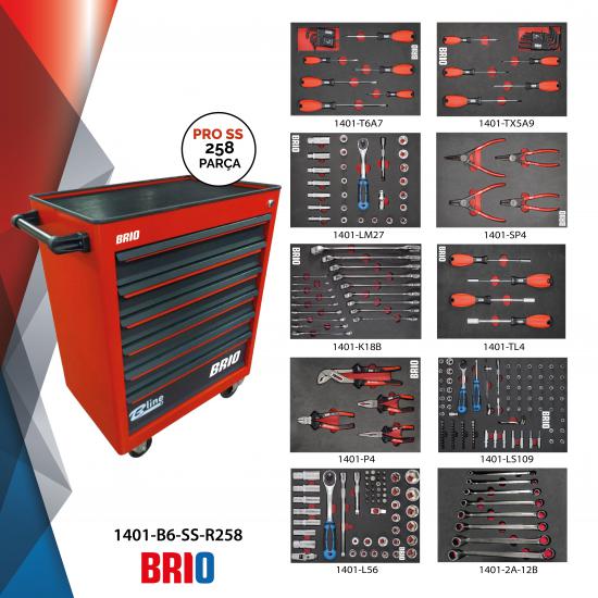 Brio Tool Trolley 6 Drawers Red Pro Ss Ful 258 Pcs