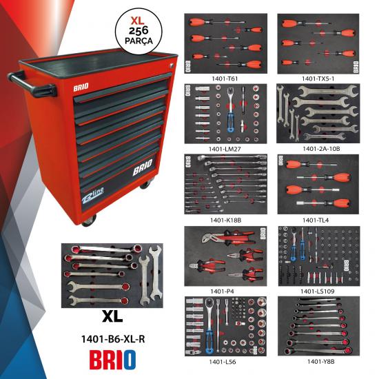 Brio Tool Trolley 6 Drawers XL Red Full 256 PCS