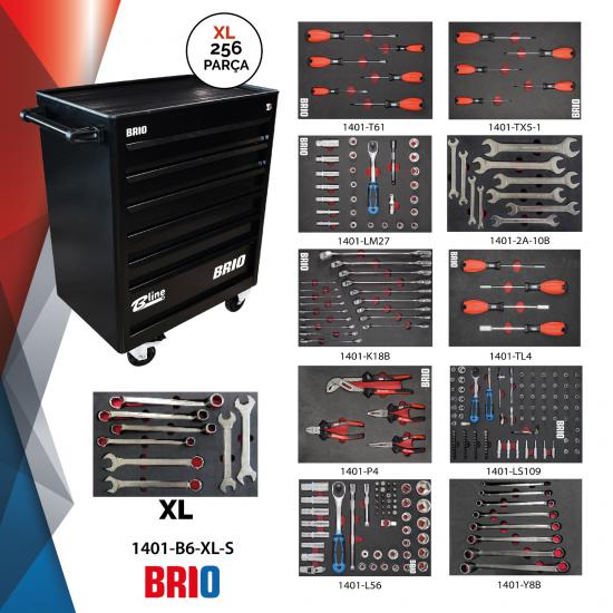 Brio Tool Trolley 6 Drawers XL Black Full 256 PCS