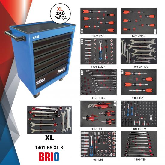 Brio Tool Trolley 6 Drawers XL Blue Full 256 PCS