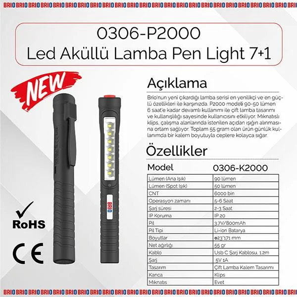 Led Battery Powered Lamp Premium Day Light 7+1