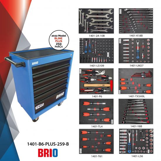 Movable Tool Cabinet 6 Drawers 2022 259 Pieces Blue Full