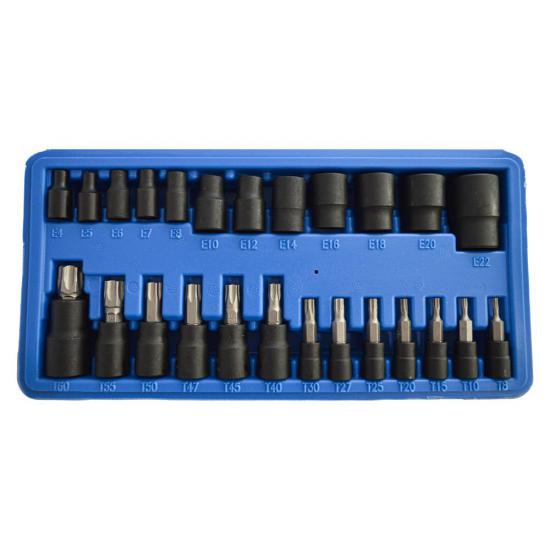 Bit and socket set | 1/4’’, 3/8’’, 1/2’’ | T-profile (for Torx) | 25 pieces
