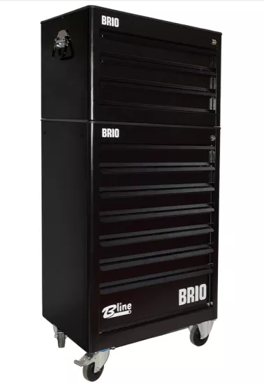 Mobile Tool Cabinet, 10 Drawers, Black, Empty Brio